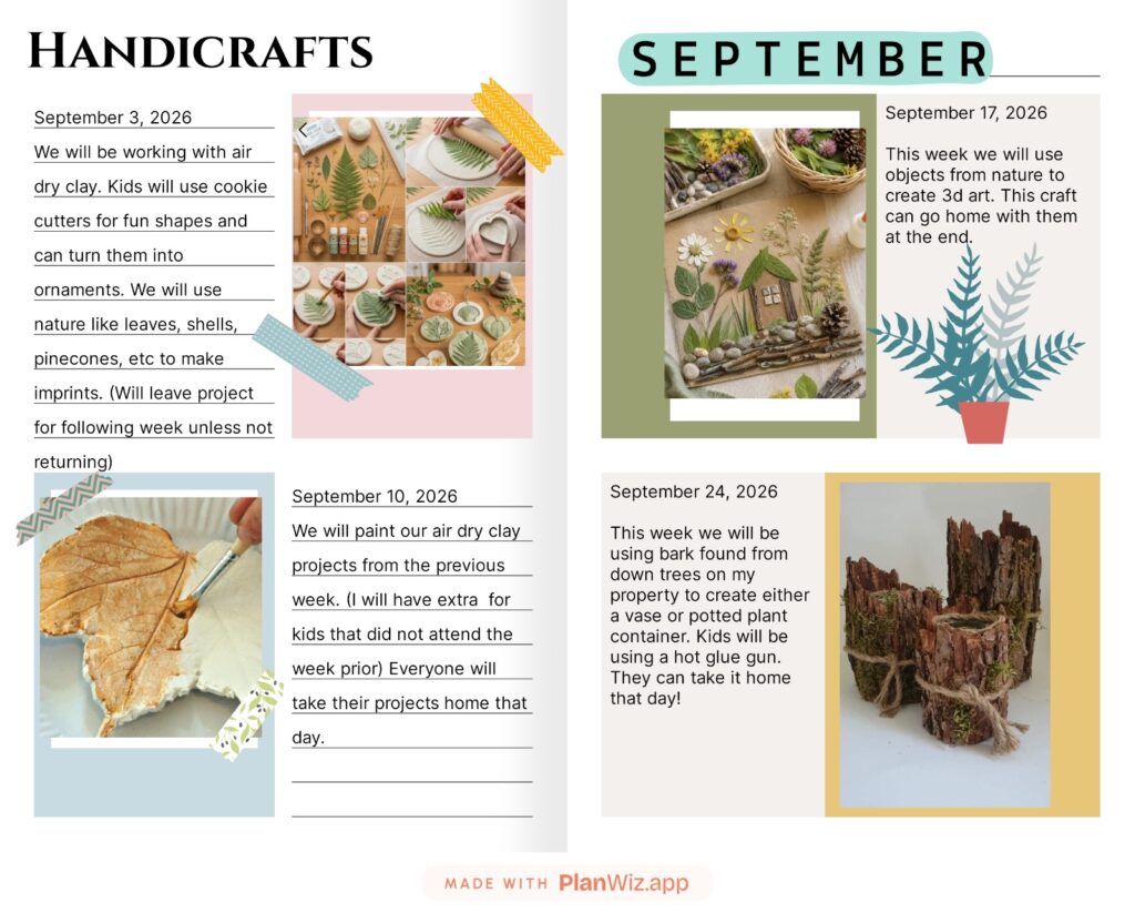 Miss Angela's September handicraft projects at MindGarden Learning